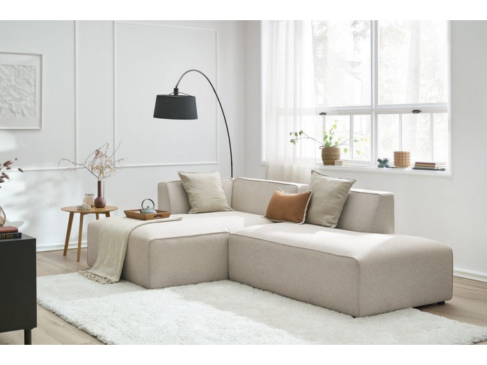 Canapé d'angle fixe modulable MEGEVE tissu lisse