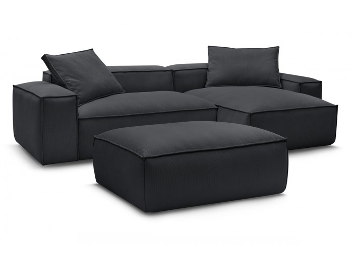 Canapé d'angle fixe BOHEME velours côtelé avec pouf