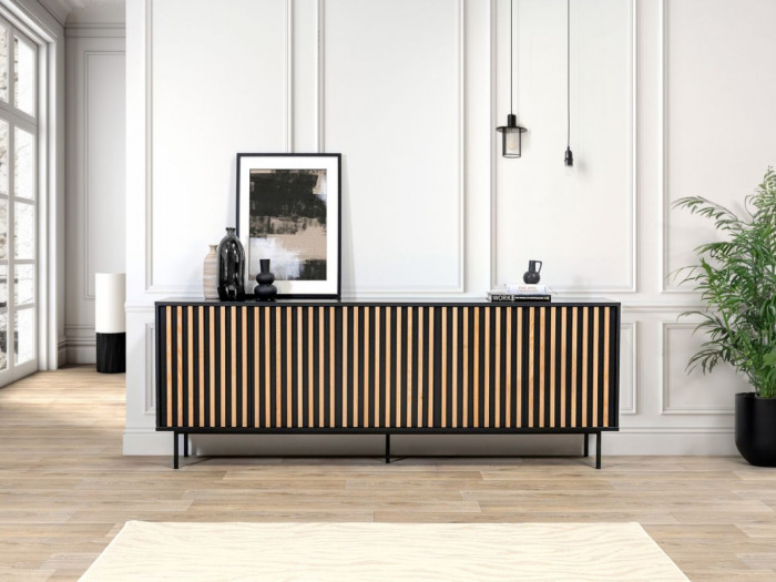 Buffet 5 portes 220 cm CORNEILLE tasseaux pin massif