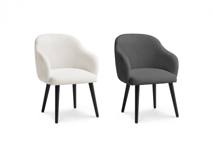 Lot de chaises SOPHIE tissu bouclette et pieds scandinaves noirs