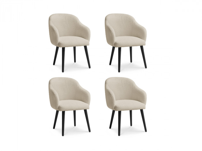 Lot de chaises SOPHIE tissu bouclette et pieds scandinaves noirs