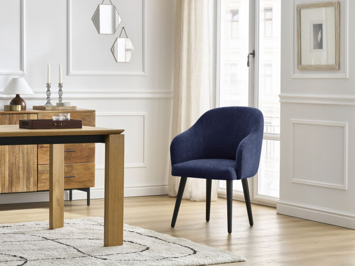 Chaise SOPHIE tissu texturé et pieds scandinaves noirs