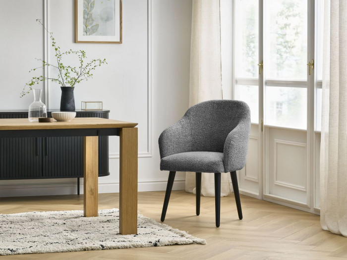 Chaise SOPHIE tissu chiné et pieds scandinaves noirs