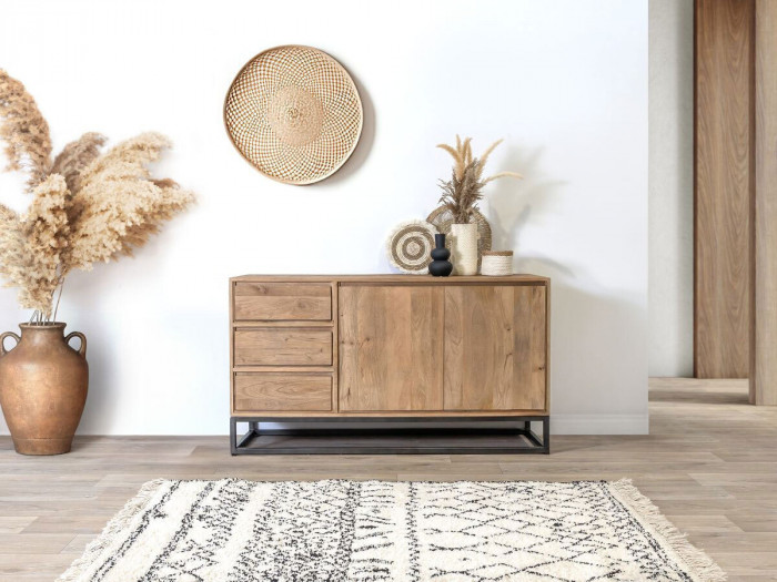 Buffet 2 portes 3 tiroirs 150 cm BERGERAC bois massif de manguier