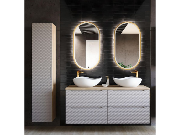 Ensemble de salle de bain 140 cm EMORY beige et colonne
