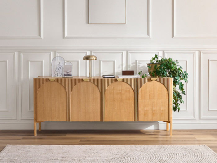 Buffet 4 portes 178 cm LOLA motif arrondi et placage frêne massif